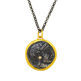 24kt Gold and Sterling Silver Reversible Pendant featuring Athena Wisdom Goddess/Athena's Owl