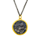 24kt Gold and Sterling Silver Reversible Pendant featuring Athena Wisdom Goddess/Athena's Owl