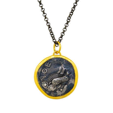 24kt Gold and Sterling Silver Reversible Pendant featuring Athena Wisdom Goddess/Athena's Owl