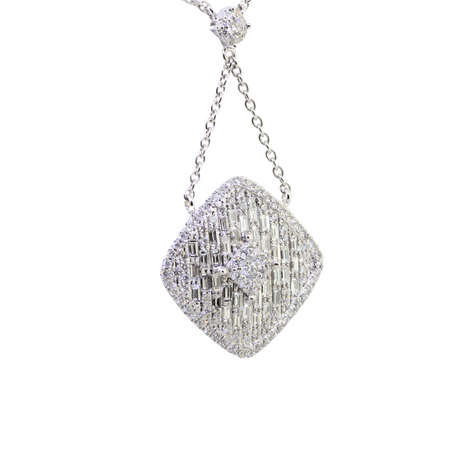 14KW 5.00gm Fancy Diamond Necklace With Baguette and Round Diamonds