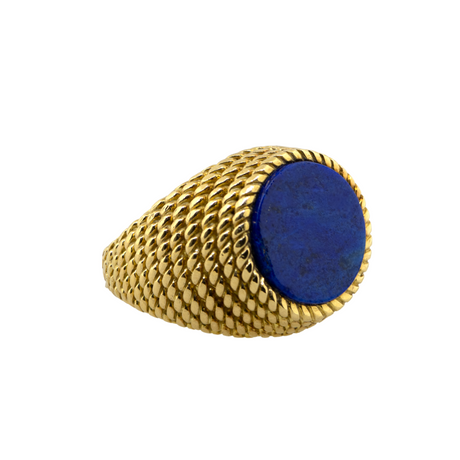 18KY 24.40gm Blue Lapis Ring w/ Rope Pattern