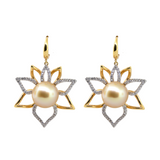 18K Dangle Earrings with 13-mm Gold South Sea Pearls & Diamonds