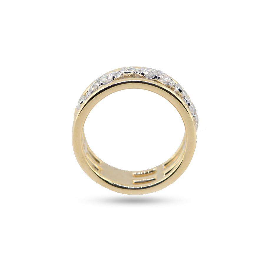 14K White & Yellow Gold 3 Row Diamond Ring
