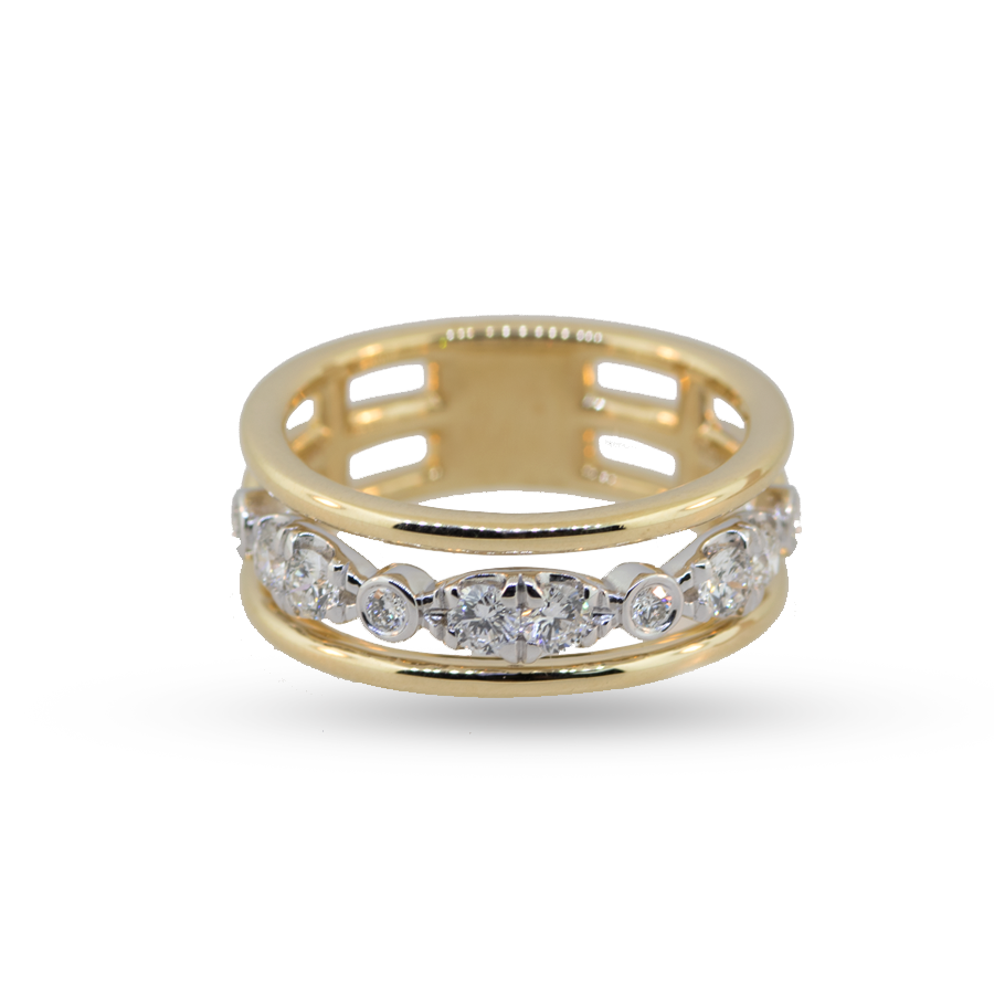 14K White & Yellow Gold 3 Row Diamond Ring