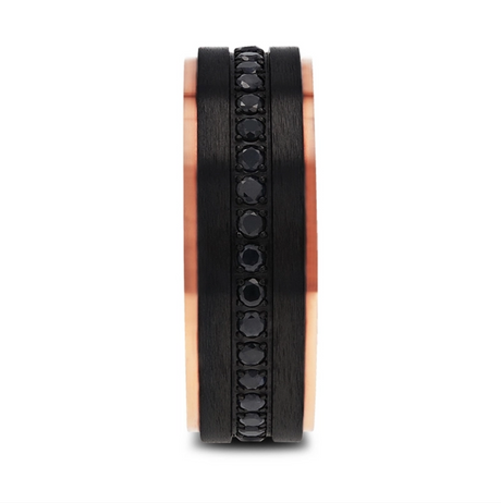Astro Flat Brushed Black Titanium Ring with Rose Gold Plated Inside & Black Sapphire Settings