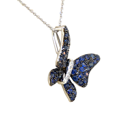 14KW 2.40gm Sapphire & Diamond Butterfly Necklace