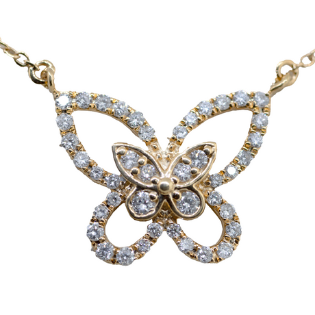 14K Yellow Gold Diamond Butterfly Necklace
