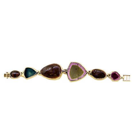 14KY Fire Agate and Tourmaline Bracelet