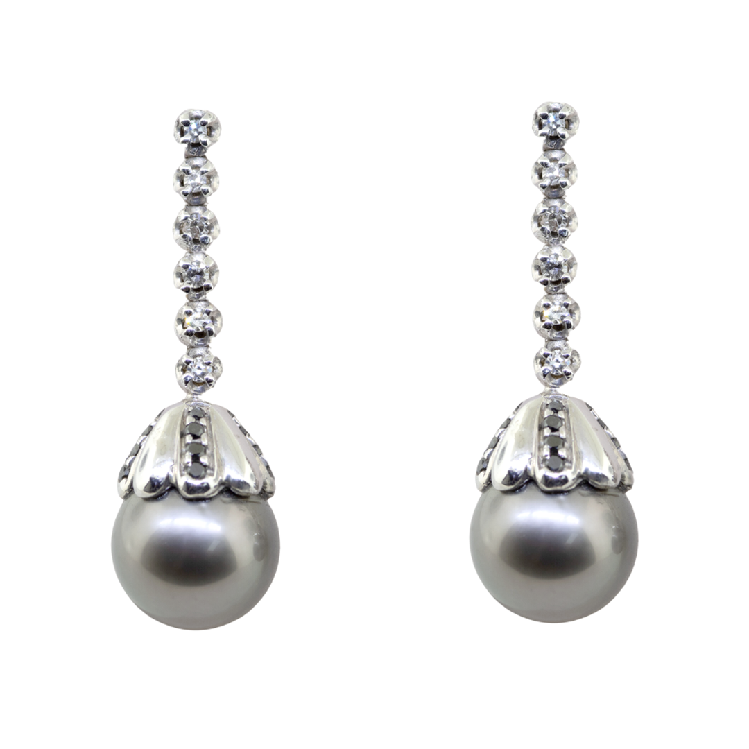 18KW Tahitian Pearl & Black and White Diamond Earrings