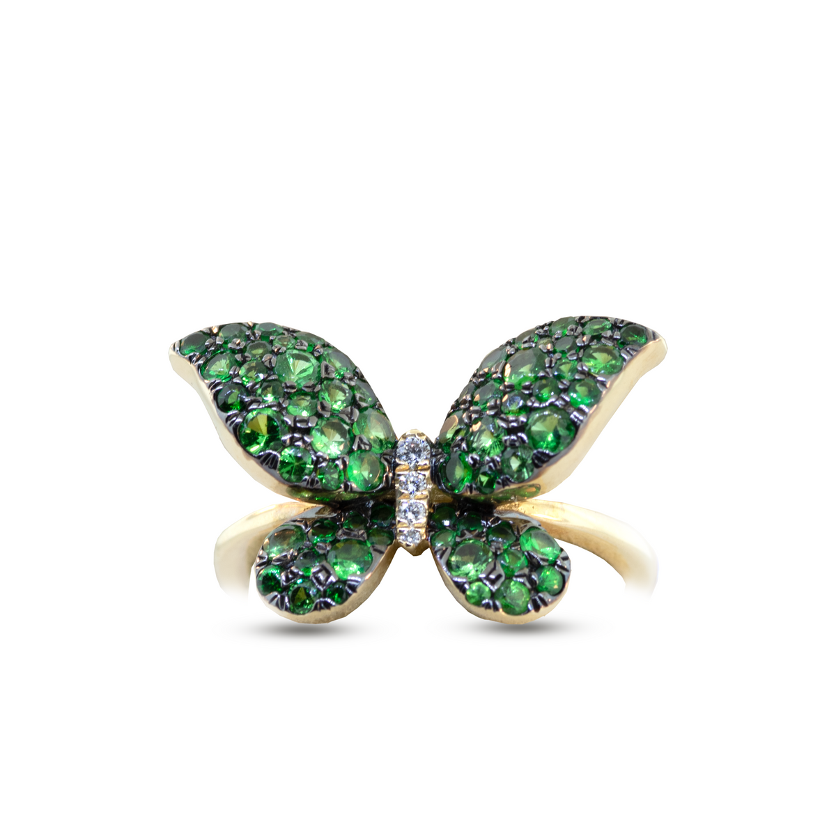 14KY 5.20gm Tsavorite & Diamond Butterfly Ring