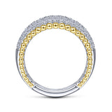 14K White-Yellow Gold Wide Diamond Pavé Band with Bujukan Bead Border