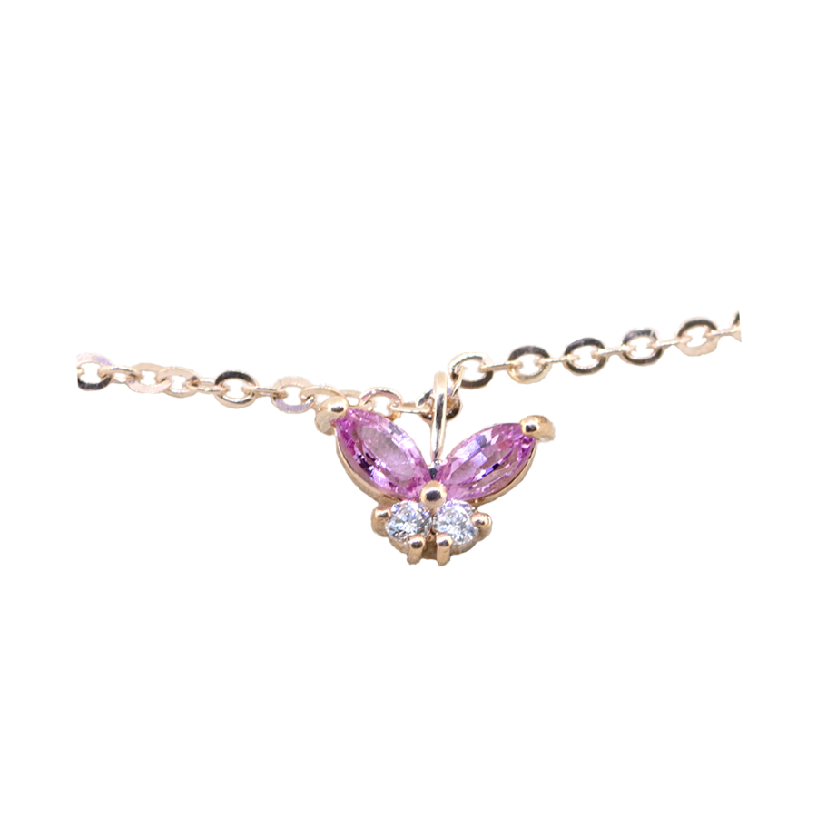 18K Rose Gold Pink Sapphire & Diamond Butterfly Necklace