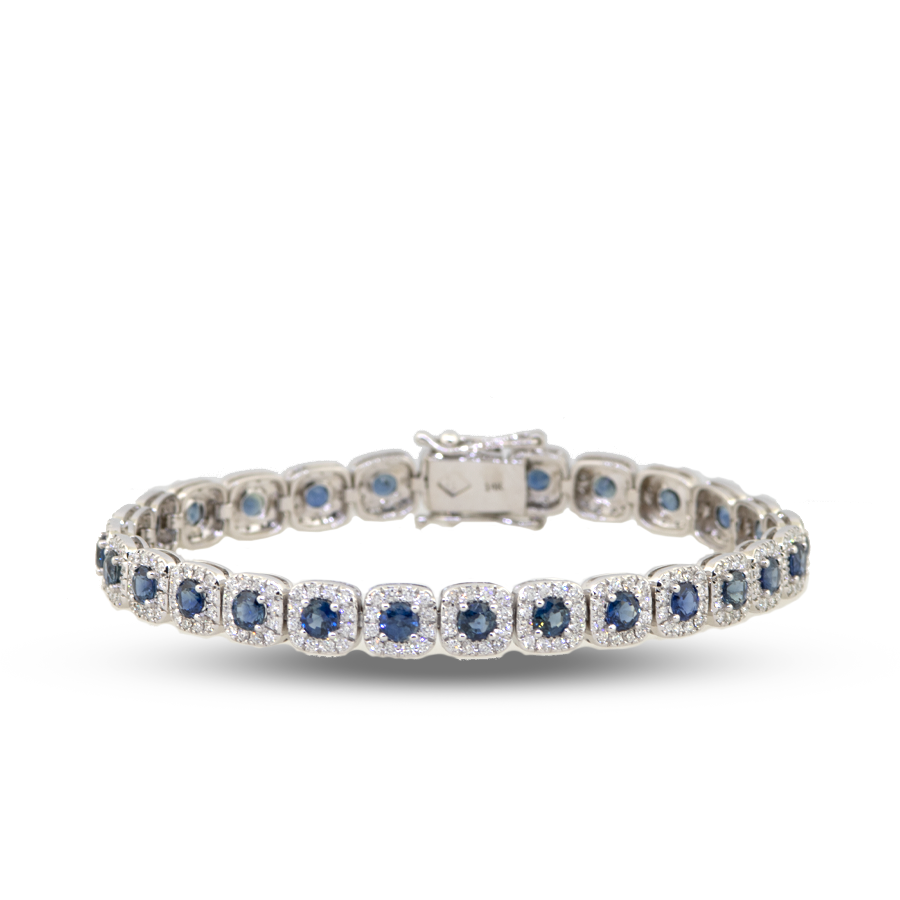 14K White Gold Sapphire & Diamond Fancy Bracelet