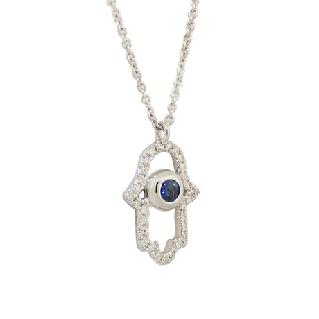 14KW Sapphire & Diamond Hamsa Pendant