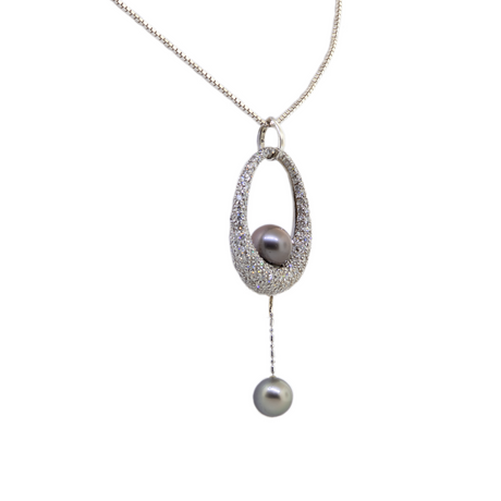 14KW 11.90gm Diamond & Black Pearl Pendant