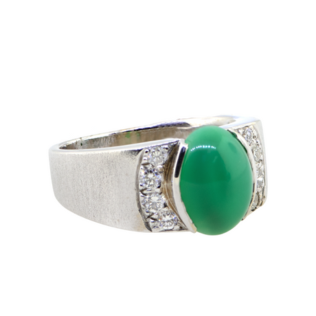 18K White Gold Chrysoprase & Diamond Ring