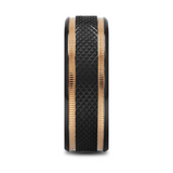 Baroque Black Titanium Diamond Pattern Brushed Finish Men’s Wedding Ring With Gold Milgrain Grooves