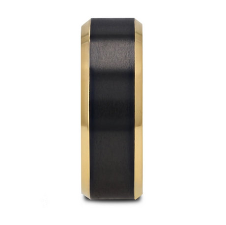 Beaumont Gold Plated Titanium Polished Beveled Ring With Brushed Black Center