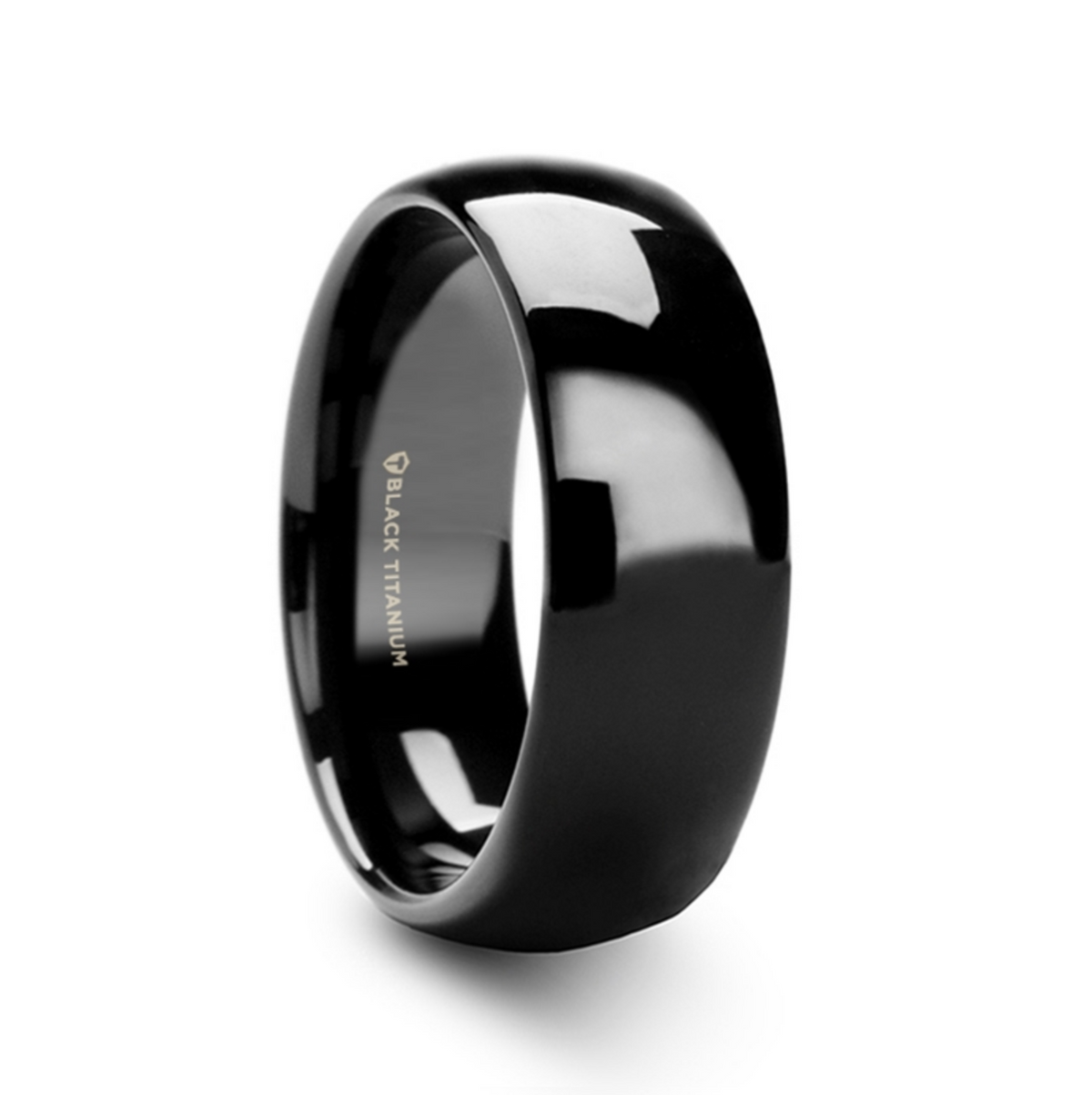 Varen Black Titanium Polished Finish Men’s Domed Wedding Band