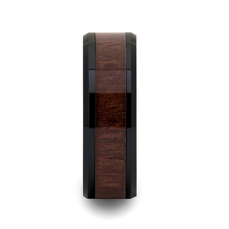 Kony Black Titanium Polished Beveled Edges Black Walnut Wood Inlaid Men’s Wedding Ring