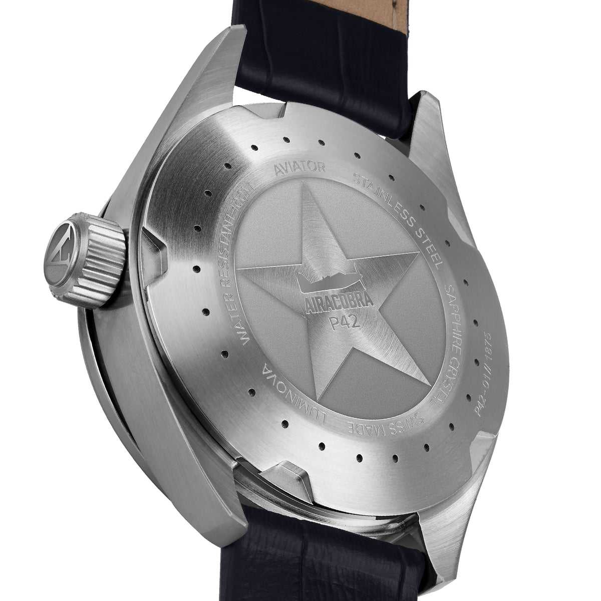 Aviator Airacobra P42 watch with brown leather strap