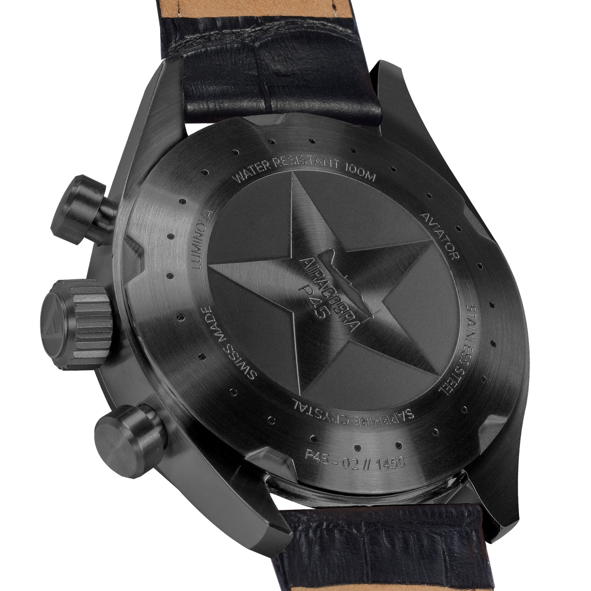 Aviator Airacobra P45 Chrono with black leather strap