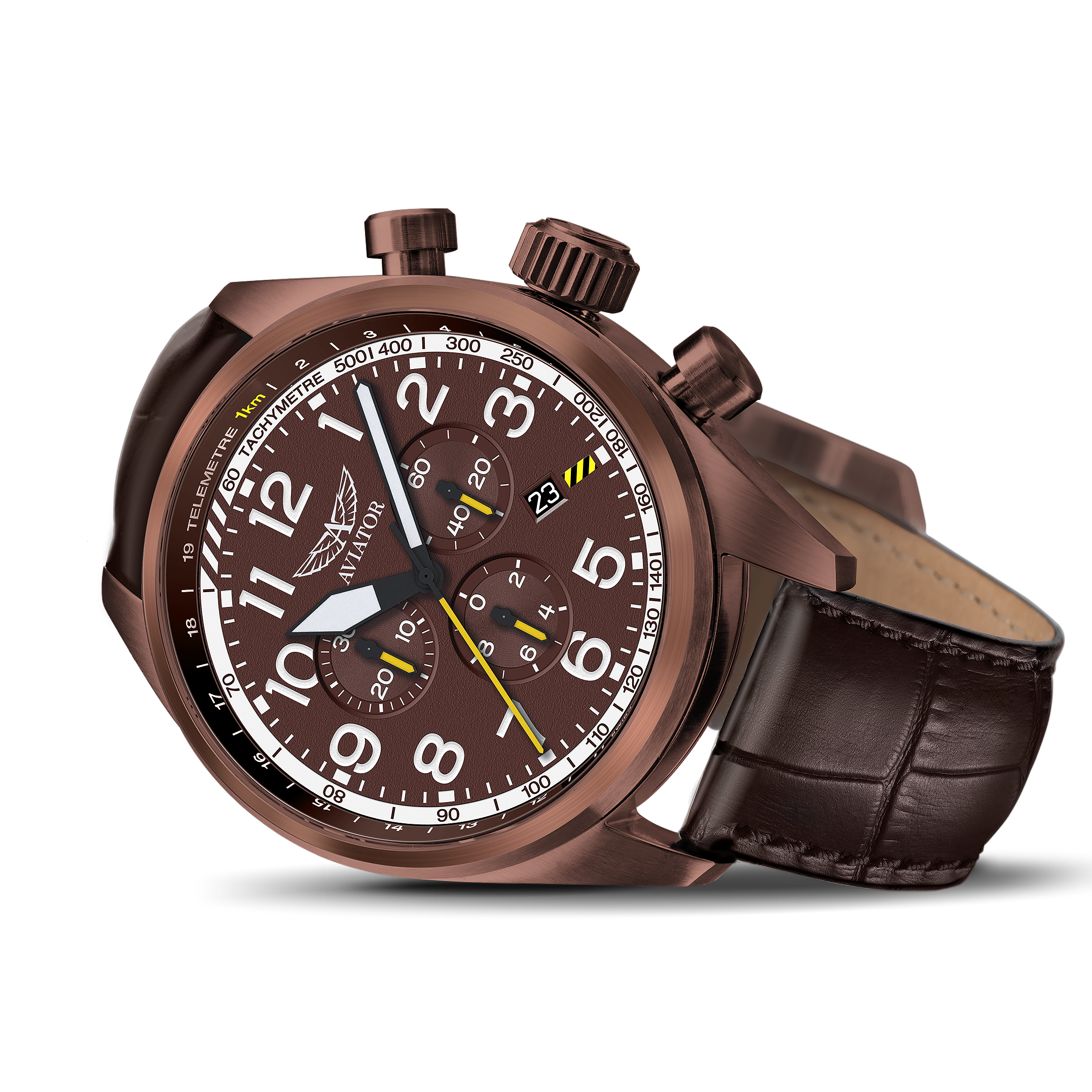 Aviator Airacobra P45 Chrono Watch with Brown Leather Strap