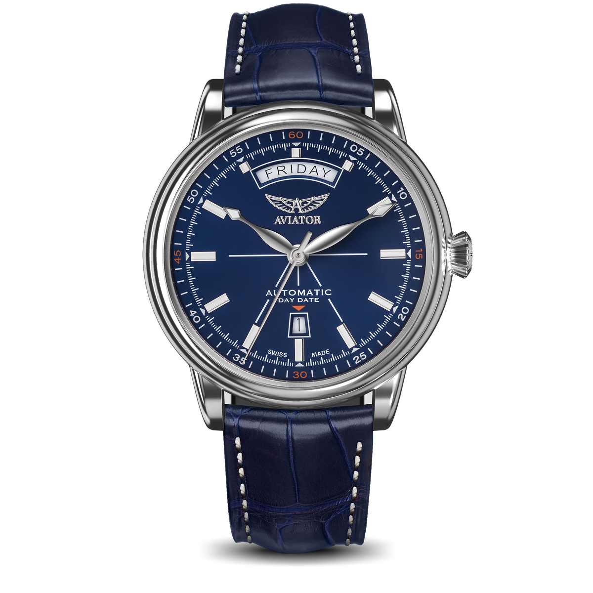 Aviator Douglas Day Date watch with leather strap