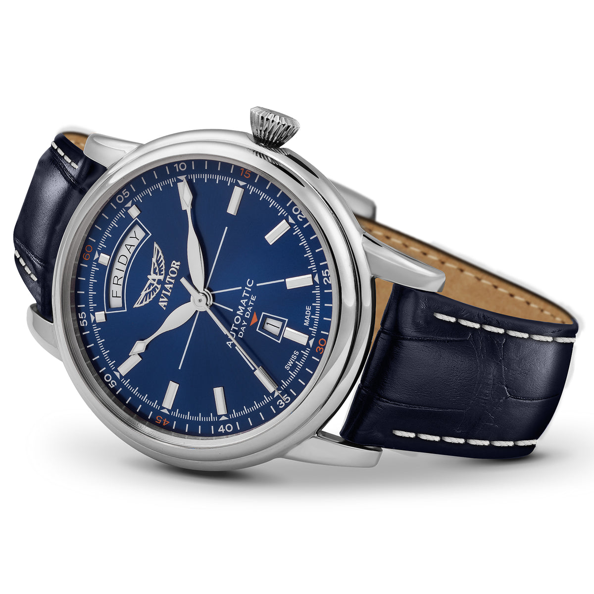Aviator Douglas Day Date watch with leather strap