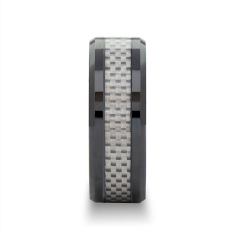 Mystique Beveled Ceramic Ring with White Carbon Fiber Inlaid