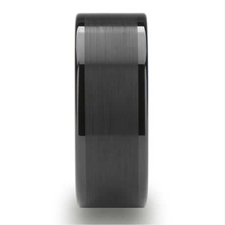 Vulcan Flat Black Tungsten Ring with Brushed Center & Polished Edges