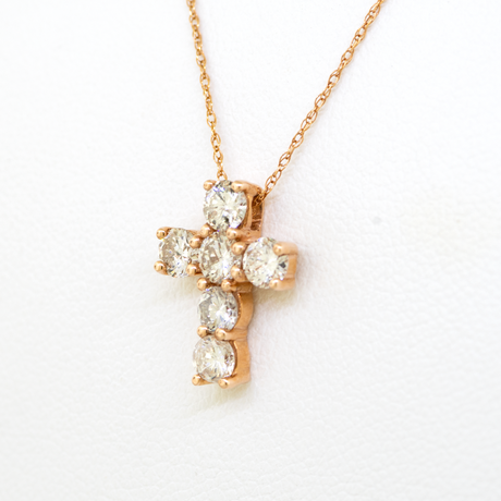 14K Rose Gold Diamond Cross Pendant