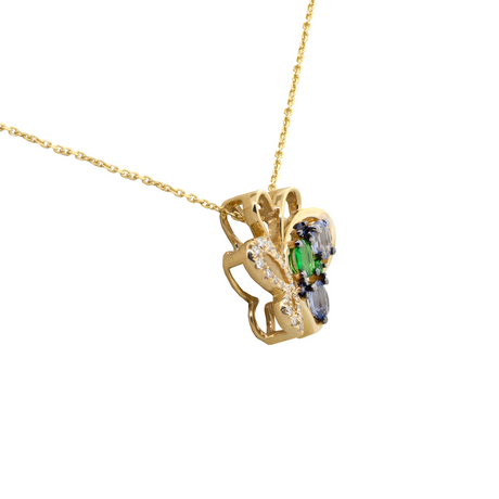 14KY Butterfly Pendant with Sapphire, Tsavorite & Diamond