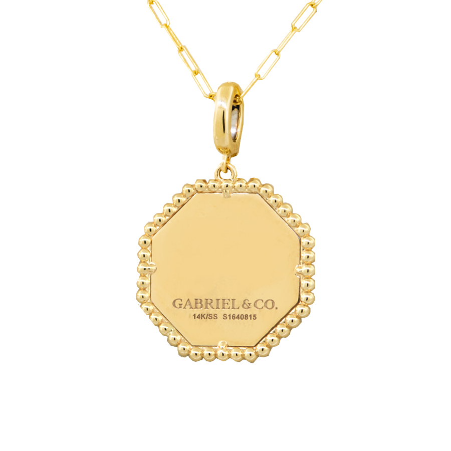 14KYW 5.40gm MOP & Diamond Medallion Pendant - Gabriel & Co.