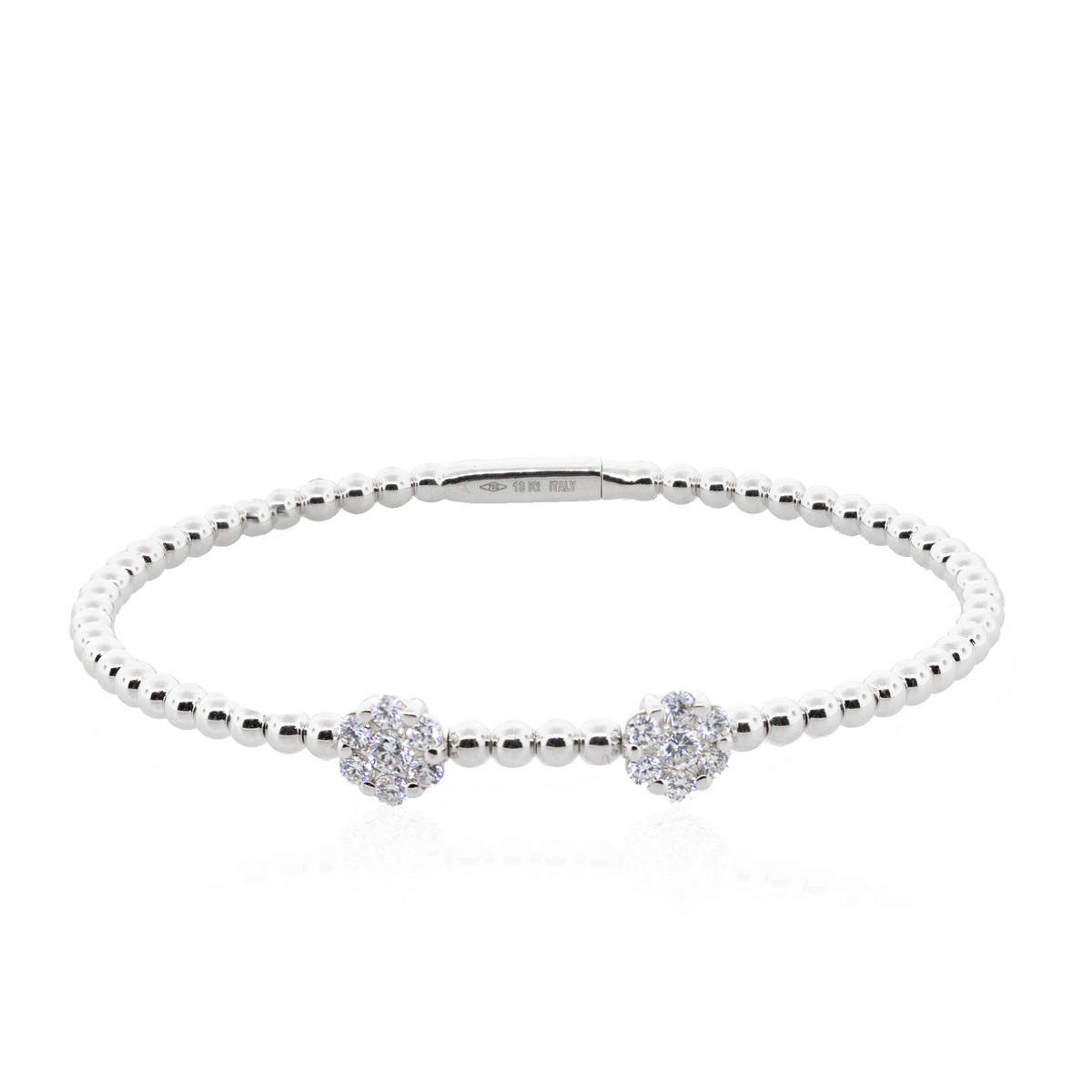 18KW Bangle Bracelet with 2 Diamond Clusters