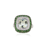 18K White Gold Ring With Diamond, Tsavorite and Green Beryl Ring