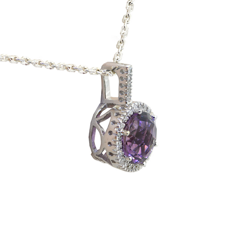3.30ct Amethyst & Diamond Pendant in 14KW 4.00gm