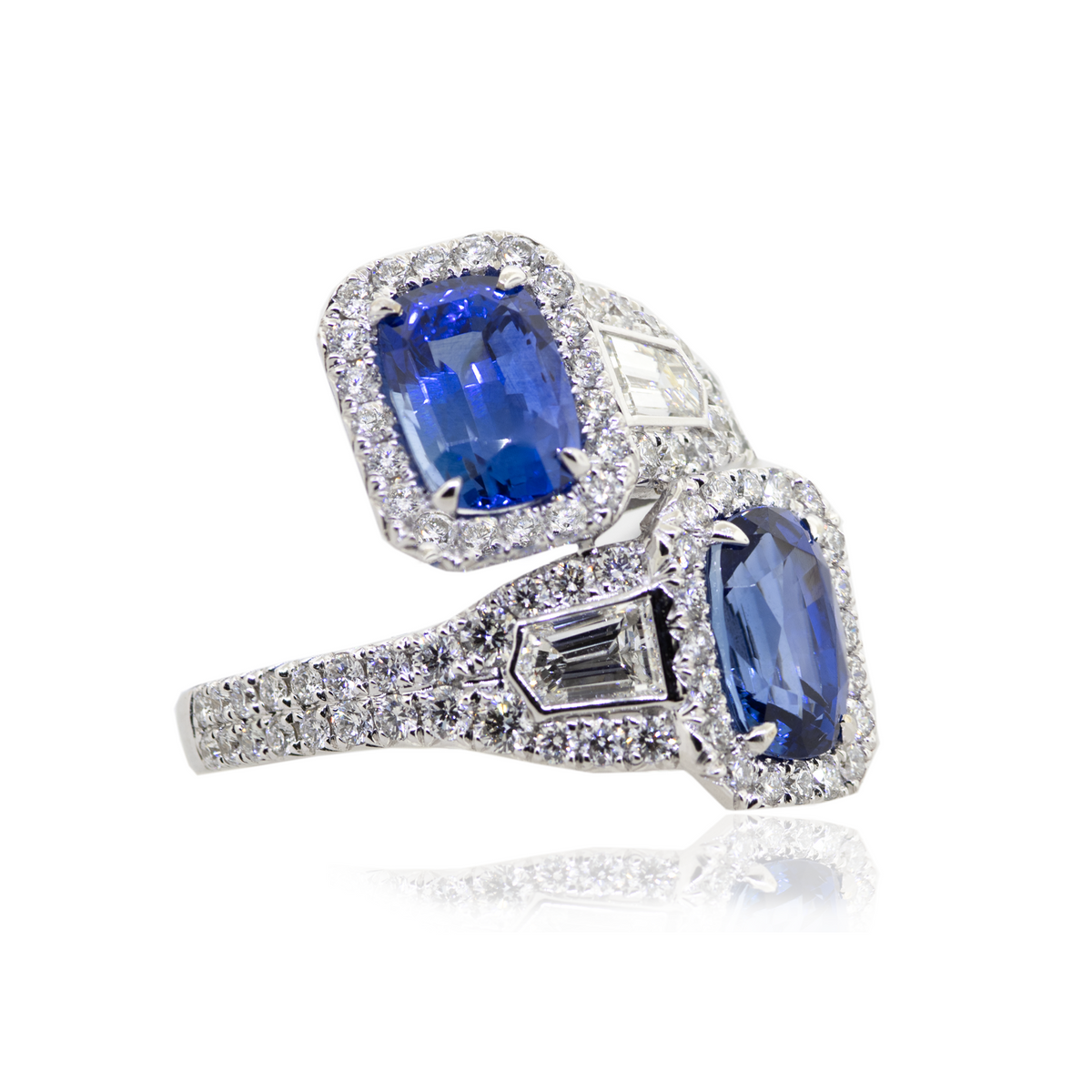 18KW 8.79gm Sapphire & Diamond Bypass Ring