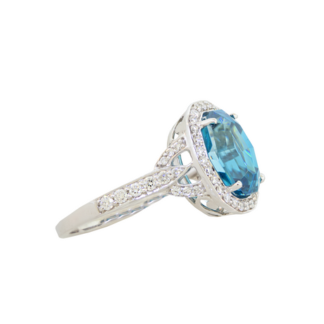 14KW 4.40gm Blue Zircon & Diamond Ring