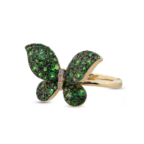 14KY 5.20gm Tsavorite & Diamond Butterfly Ring