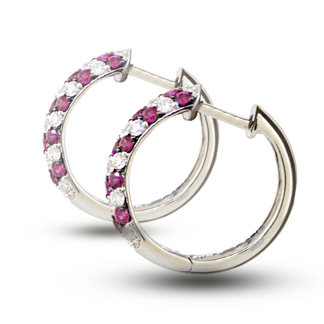 18KW Ruby & Diamond Huggie Earrings