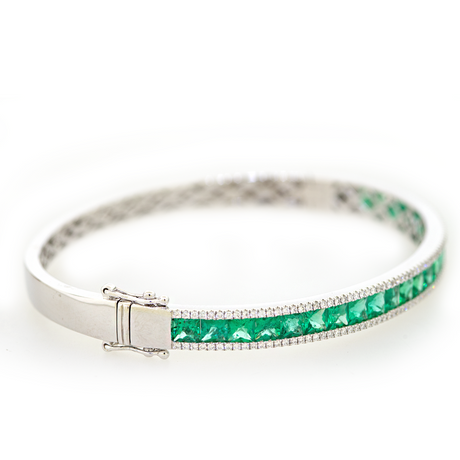 18KW Emerald & Diamond Bangle Bracelet