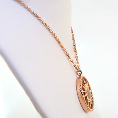14K Rose Gold Mother of Pearl & Diamond Sun Pendant