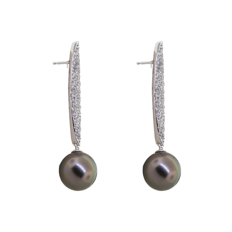 18KW Diamond & Tahitian Pearl Earrings