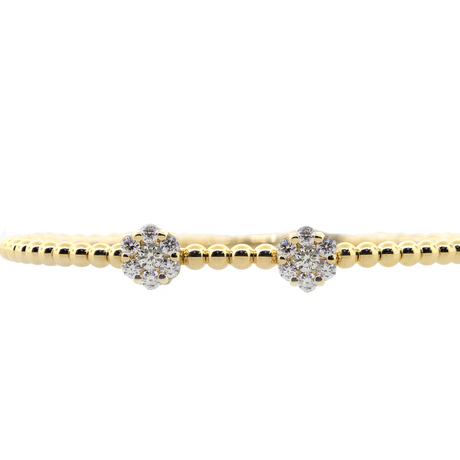 18KY  8.90gm  Bangle Bracelet W/ 2 Diamond Clusters