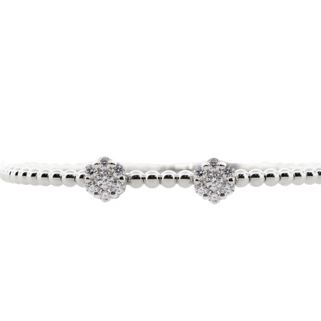 18KW Bangle Bracelet with 2 Diamond Clusters